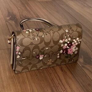 Coach Anna Foldover Wallet Clutch Crossbody with Flowers
